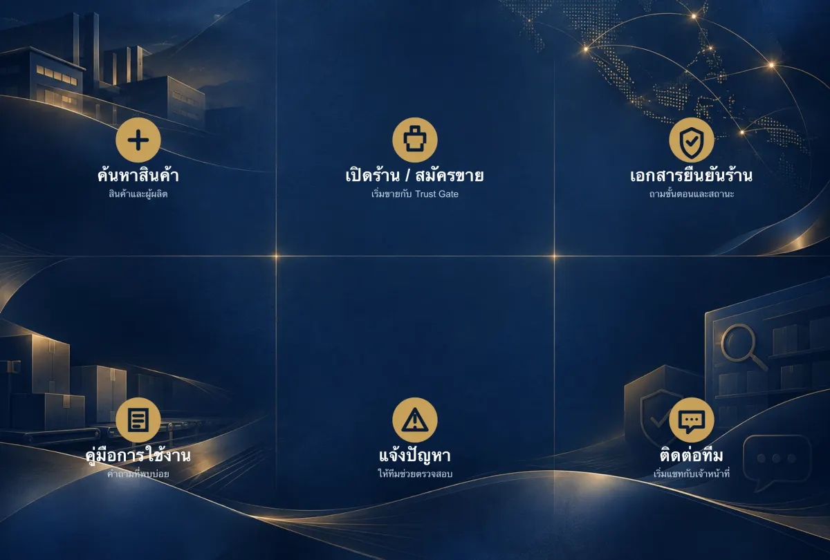 The six-button rich menu in the @trustgate LINE Official Account