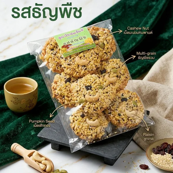 ข้าวอบกรอบ (ข้าวแต๋น) รสธัญพืช ลูน่าไรซ์ครั้นชี่