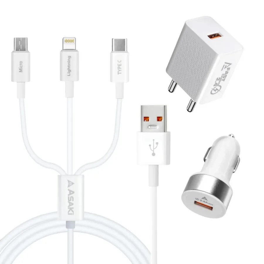 Charging Kit: Wall + Car Charger + 3-in-1 Cable – A-2767